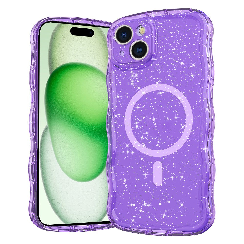 For iPhone 15 Plus Magnetic Case Wave Edge Glitter TPU Phone Back Cover