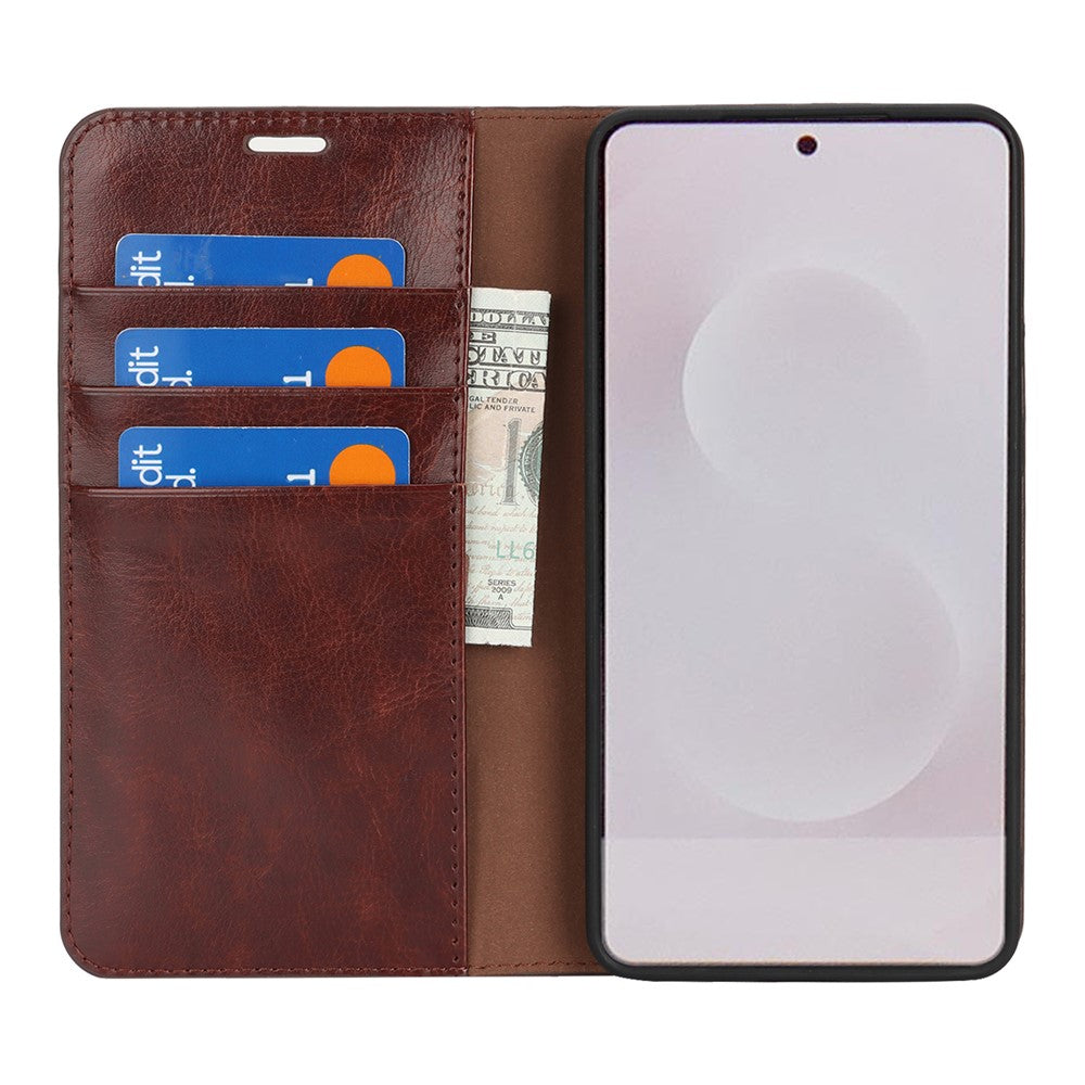 For Samsung Galaxy S25 Edge Case Crazy Horse Texture Genuine Cow Leather Wallet Phone Cover