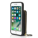 Til iPhone SE (2022) / (2020) / 8 / 7 etui med lynlåslomme / ring kickstand / rem Litchi-tekstur PU + TPU telefoncover