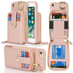 Til iPhone SE (2022) / (2020) / 8 / 7 etui med lynlåslomme / ring kickstand / rem Litchi-tekstur PU + TPU telefoncover