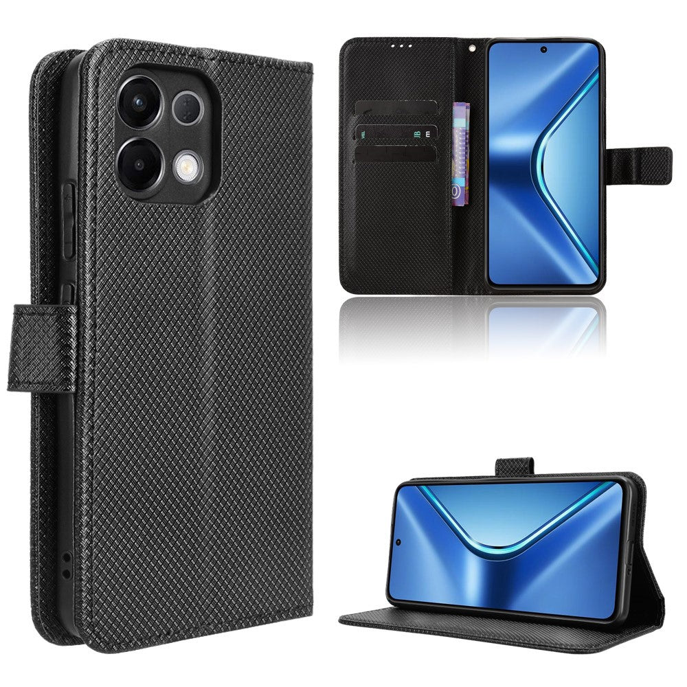 Oppo K13 5G Läderplånboksfodral med Rem Diamantstruktur mobilskal