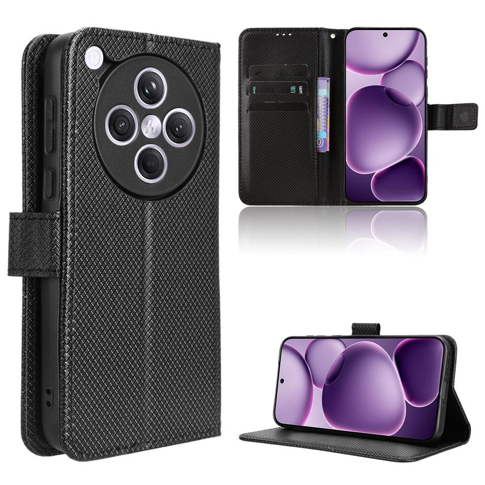 For Oppo Find X8s+ 5G Leather Wallet Case with Strap Diamond Texture Phone Cover