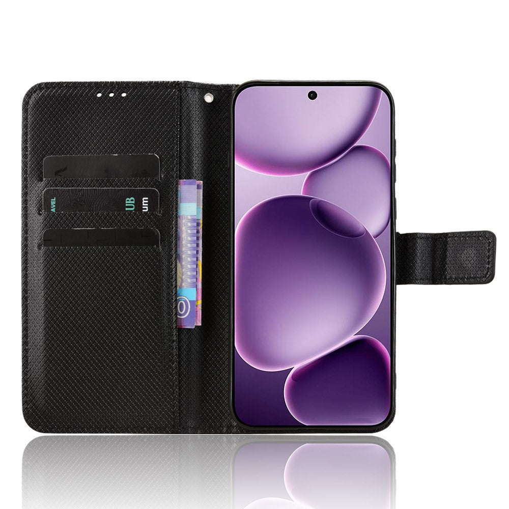 For Oppo Find X8s+ 5G Leather Wallet Case with Strap Diamond Texture Phone Cover
