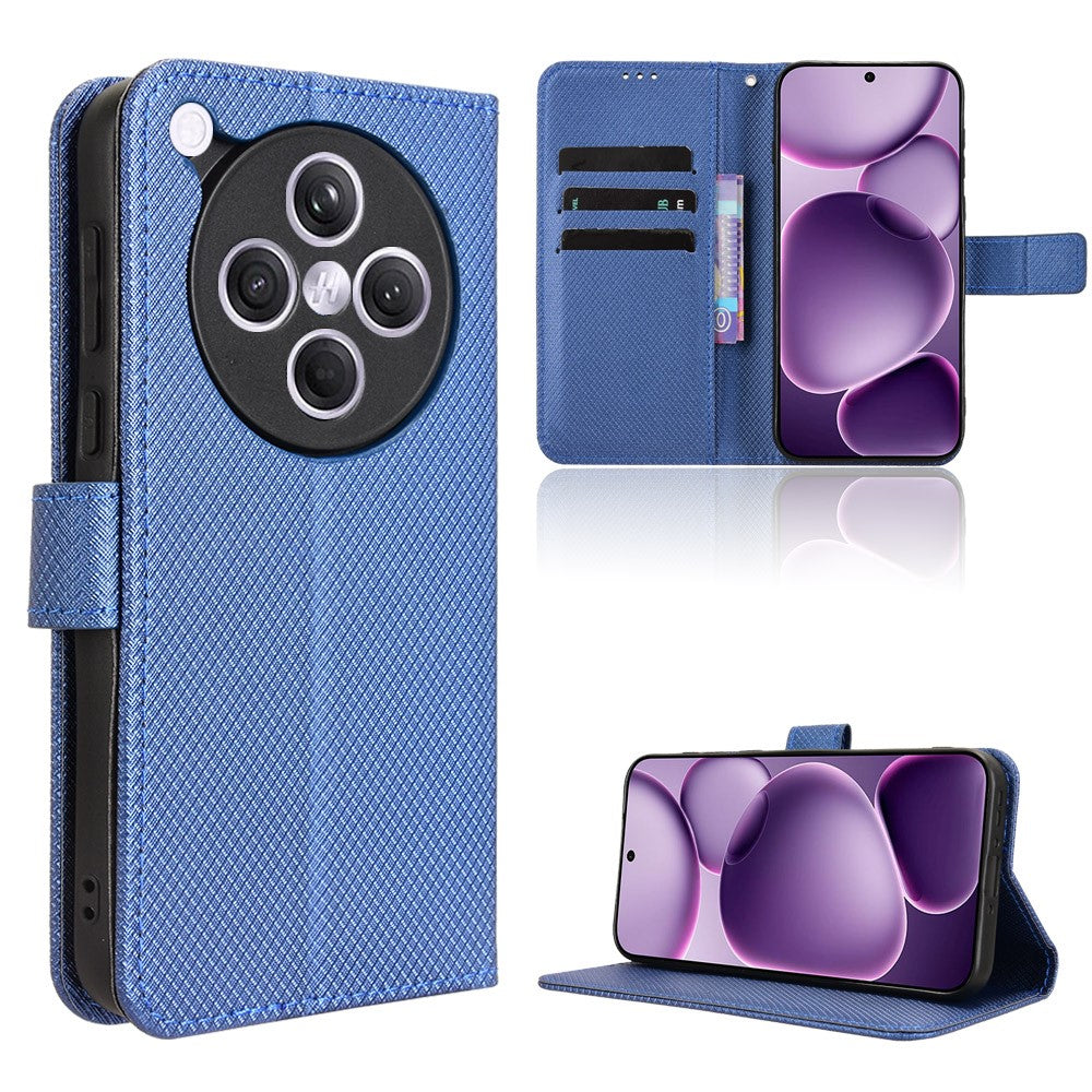 For Oppo Find X8s+ 5G Leather Wallet Case with Strap Diamond Texture Phone Cover