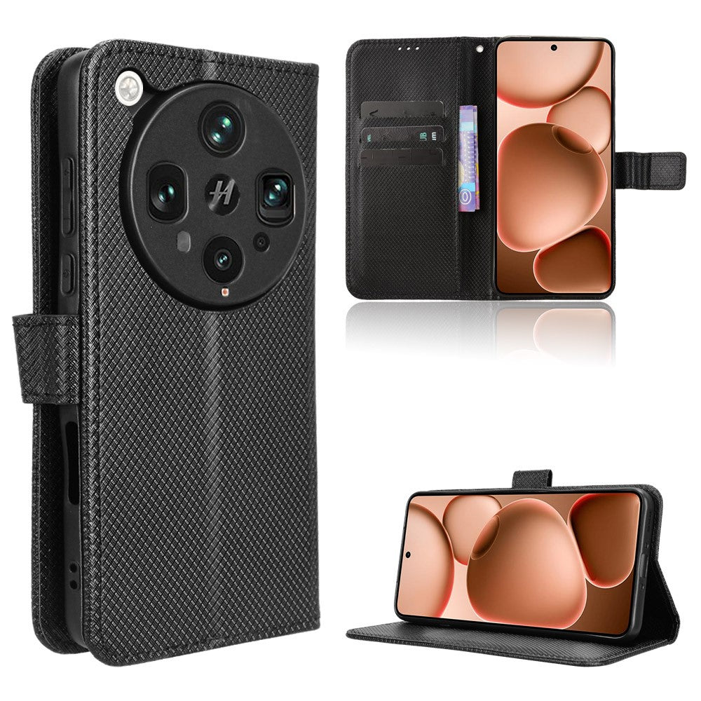 For Oppo Find X8 Ultra 5G Leather Wallet Case with Strap Diamond Texture Phone Cover