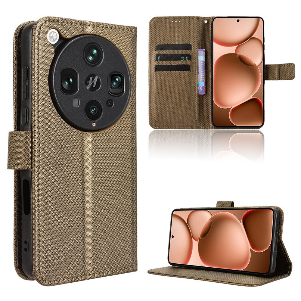 For Oppo Find X8 Ultra 5G Leather Wallet Case with Strap Diamond Texture Phone Cover