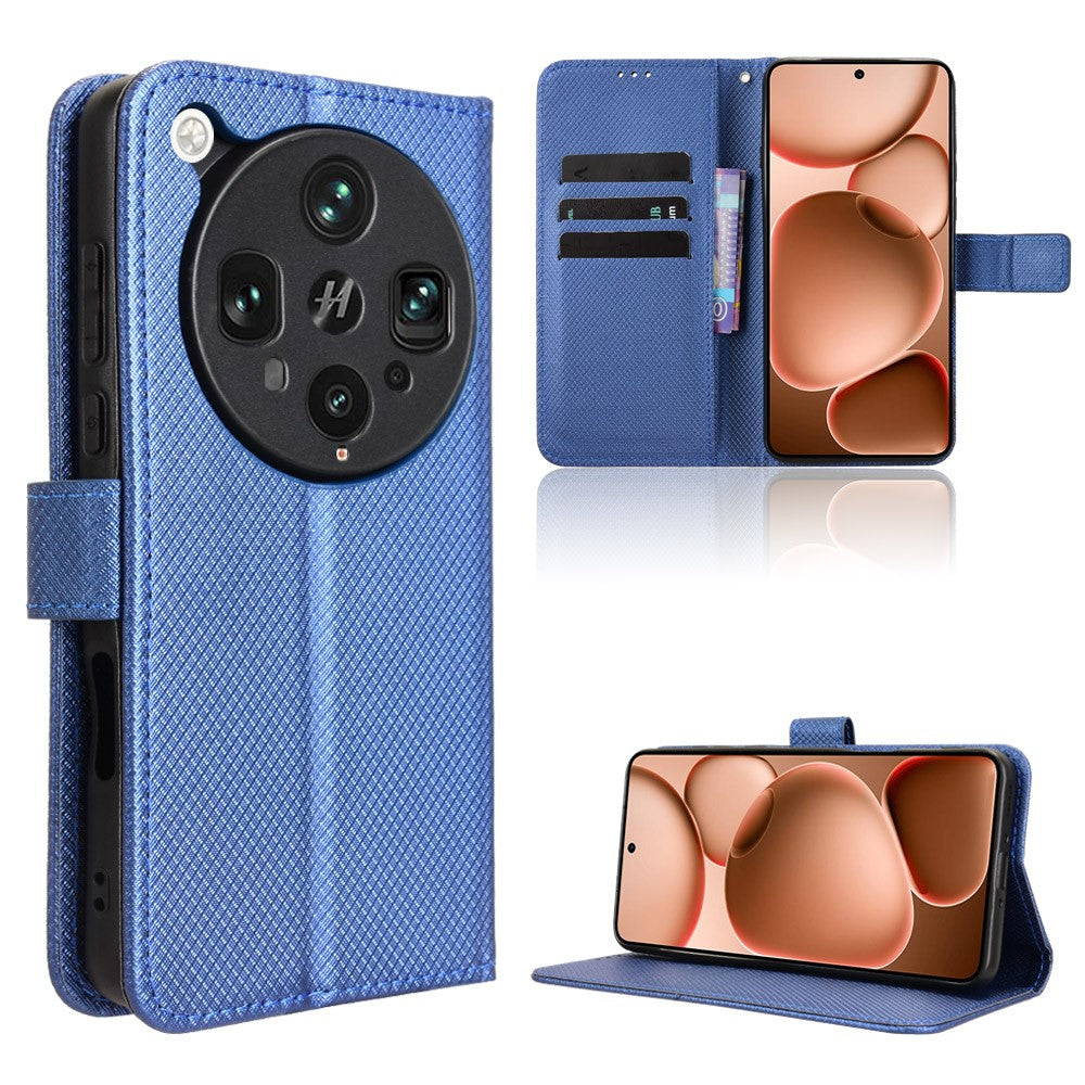 For Oppo Find X8 Ultra 5G Leather Wallet Case with Strap Diamond Texture Phone Cover