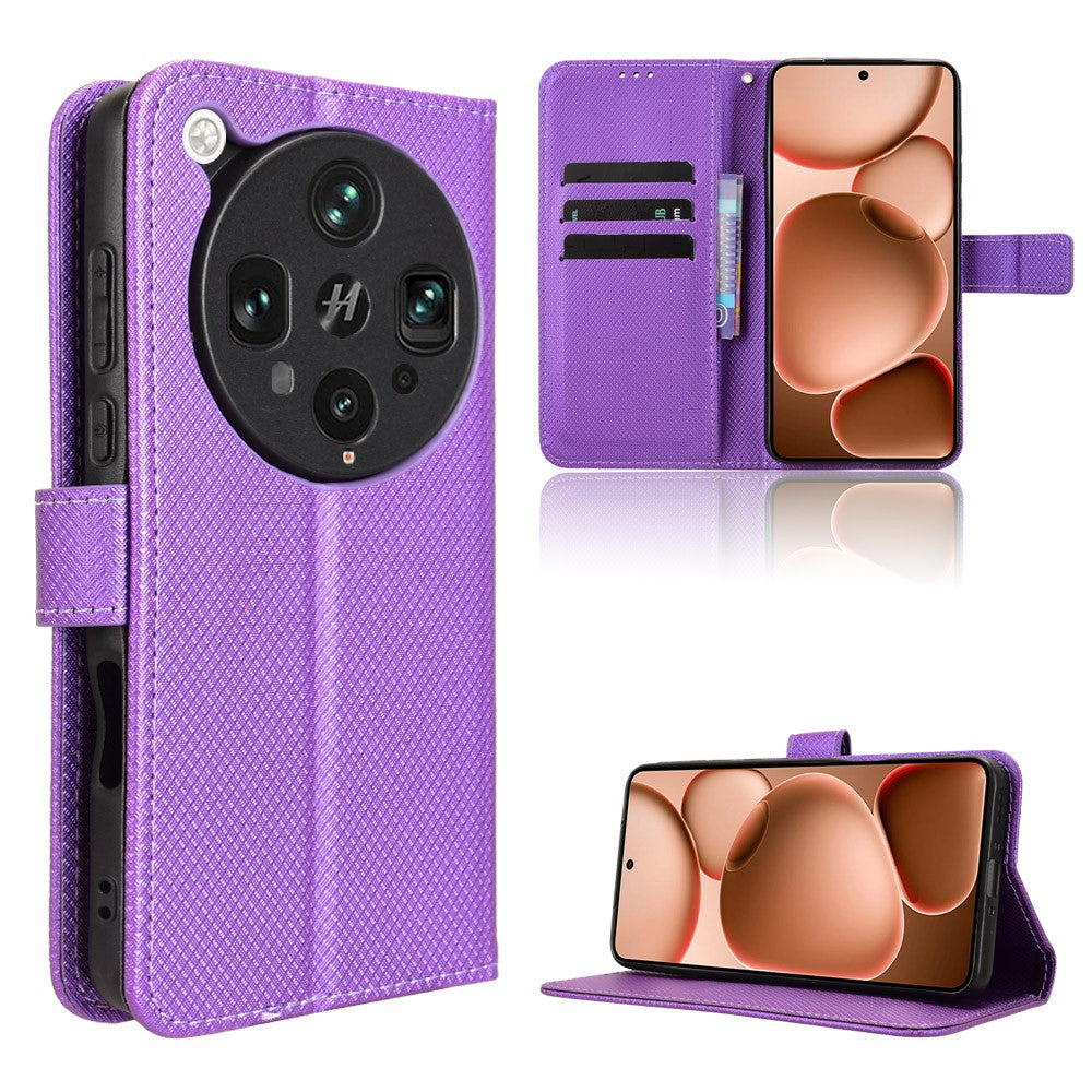 For Oppo Find X8 Ultra 5G Leather Wallet Case with Strap Diamond Texture Phone Cover