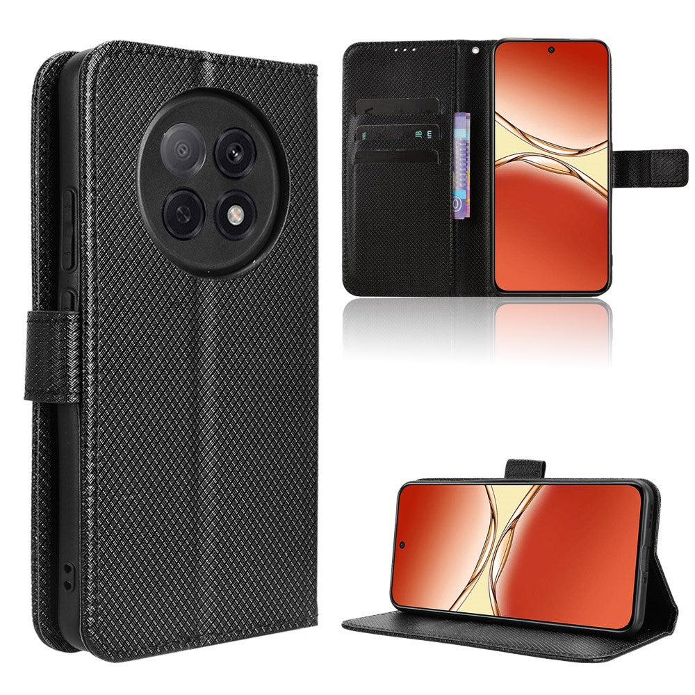 Oppo A5 Pro 5G (Kina) / Oppo F29 Pro 5G (Global) Läderplånboksfodral med rem, diamantstruktur, mobilskal