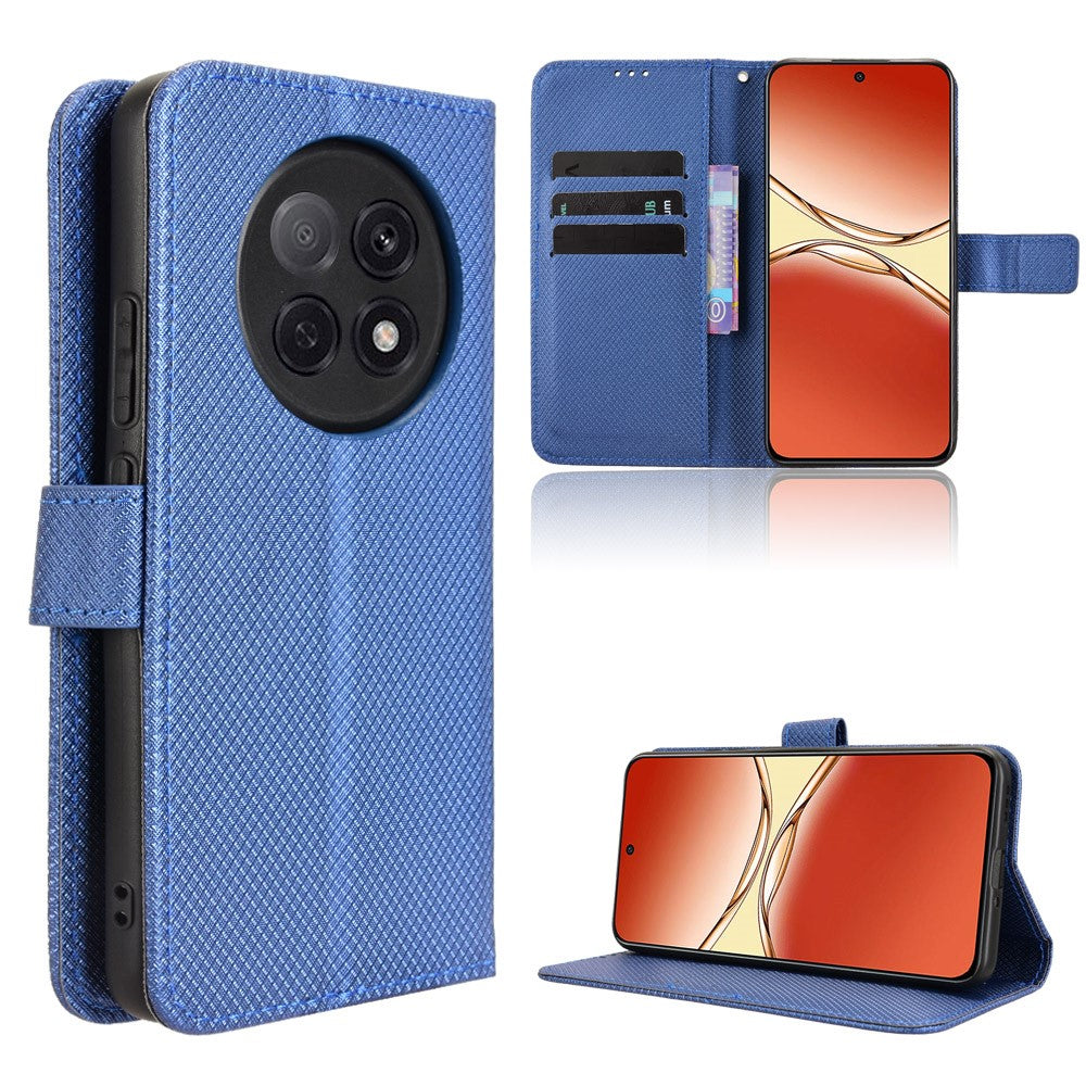 For Oppo A5 Pro 5G (China) / Oppo F29 Pro 5G (Global) Leather Wallet Case with Strap Diamond Texture Phone Cover
