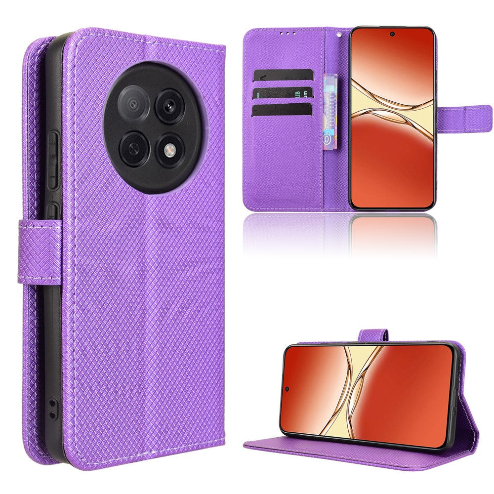 For Oppo A5 Pro 5G (China) / Oppo F29 Pro 5G (Global) Leather Wallet Case with Strap Diamond Texture Phone Cover
