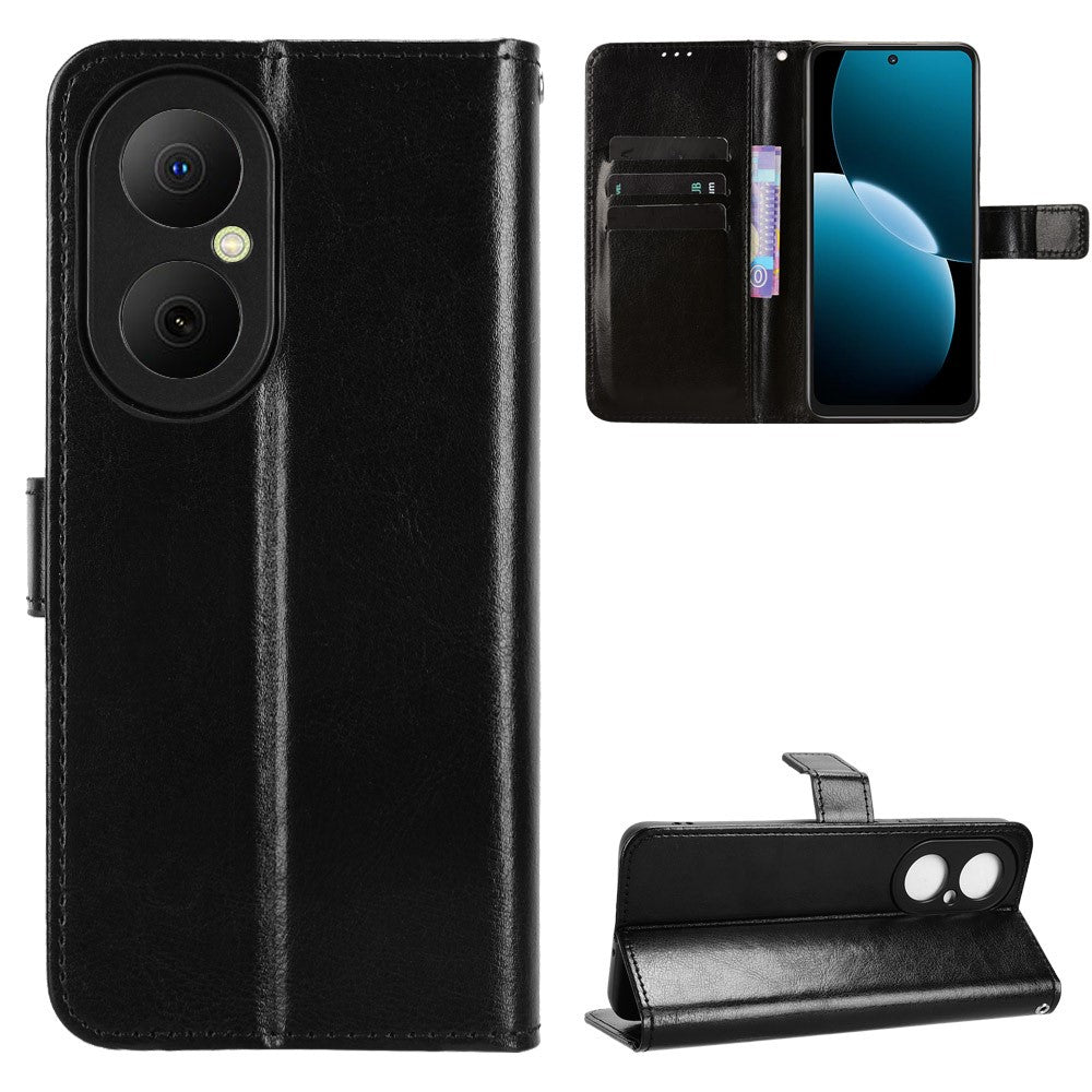For Huawei Enjoy 80 PU Leather Case with Strap Crazy Horse Texture Phone Wallet Cover