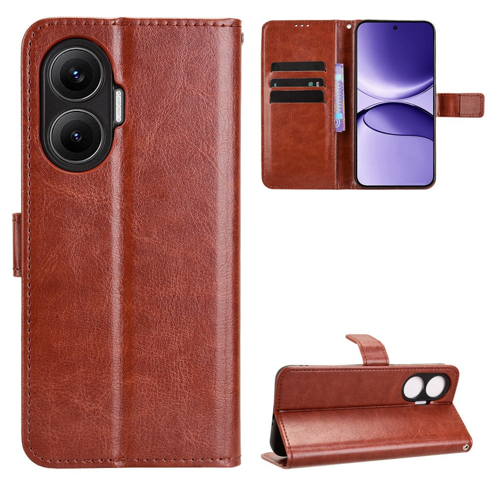 For Xiaomi Redmi Turbo 4 Pro 5G / Poco F7 5G PU Leather Case with Strap Crazy Horse Texture Phone Wallet Cover