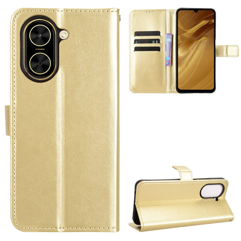 For Xiaomi Redmi A5 NFC (EU) (173.45mm) PU Leather Case with Strap Crazy Horse Texture Phone Wallet Cover