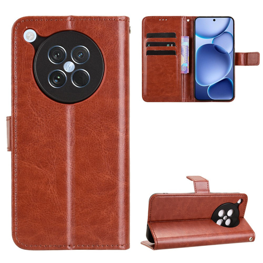 For Oppo Find X8s 5G PU Leather Case with Strap Crazy Horse Texture Phone Wallet Cover