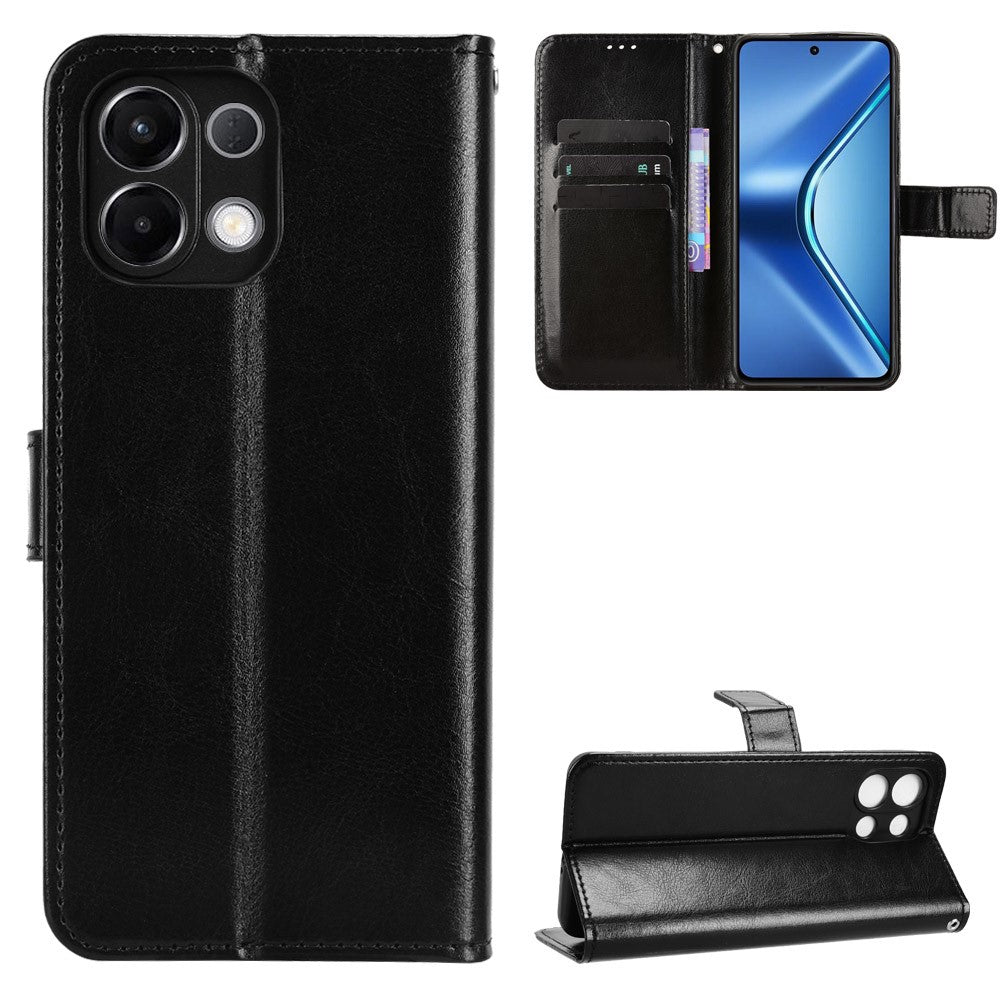 For Oppo K13 5G PU Leather Case with Strap Crazy Horse Texture Phone Wallet Cover