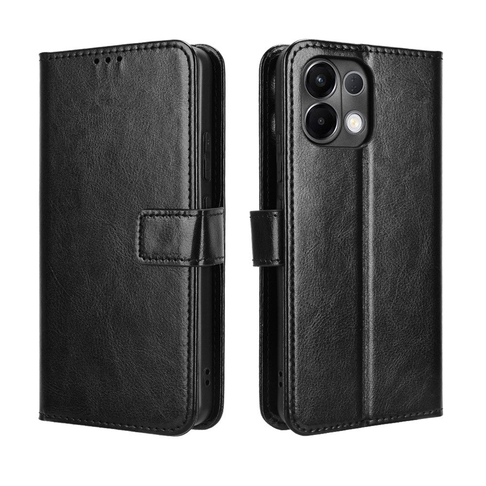 For Oppo K13 5G PU Leather Case with Strap Crazy Horse Texture Phone Wallet Cover