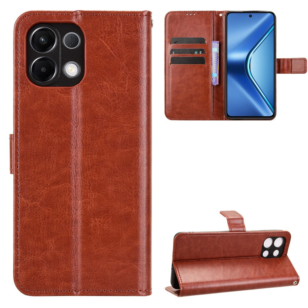 For Oppo K13 5G PU Leather Case with Strap Crazy Horse Texture Phone Wallet Cover