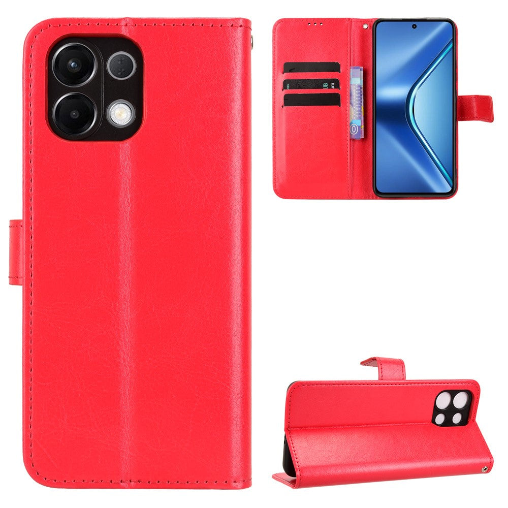 For Oppo K13 5G PU Leather Case with Strap Crazy Horse Texture Phone Wallet Cover