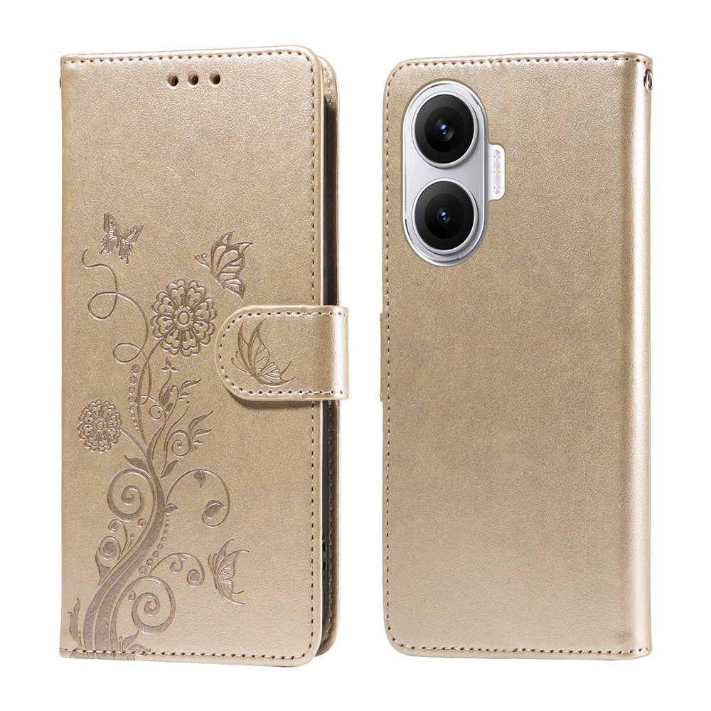 Sommerfugleblomstret tegnebogscover med stativ i læder til Xiaomi Poco F7 5G / Redmi Turbo 4 Pro 5G