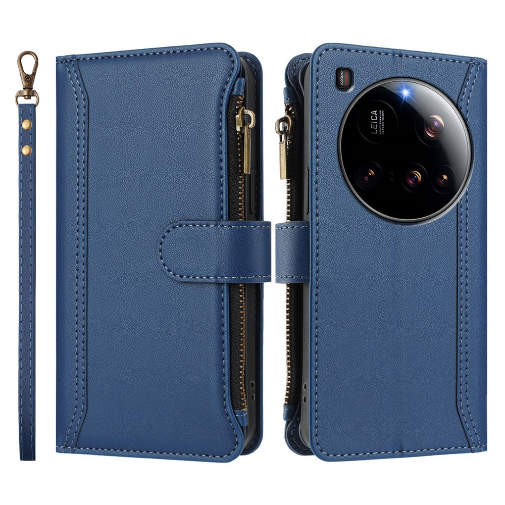 For Xiaomi 15 Ultra Leather Case 9 Card Slots Zipper Wallet Stand Phone Cover with Wrist Strap