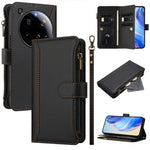 For Xiaomi 15 Ultra Leather Case 9 Card Slots Zipper Wallet Stand Phone Cover with Wrist Strap