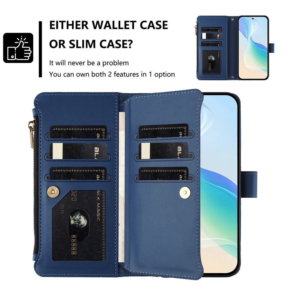 For Xiaomi Redmi Note 14 5G (China) / Xiaomi Poco M7 Pro 5G / Xiaomi Redmi Note 14 5G Leather Case 9 Card Slots Zipper Wallet Stand Phone Cover with Wrist Strap