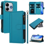 For Xiaomi Redmi Note 14 4G (164.84mm) Leather Case 9 Card Slots Zipper Wallet Stand Phone Cover with Wrist Strap