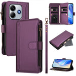 For Xiaomi Redmi Note 14 4G (164.84mm) Leather Case 9 Card Slots Zipper Wallet Stand Phone Cover with Wrist Strap