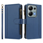 For Xiaomi Poco M6 Pro 4G / Xiaomi Redmi Note 13 Pro 4G Leather Case 9 Card Slots Zipper Wallet Stand Phone Cover with Wrist Strap