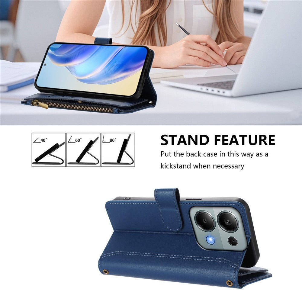 For Xiaomi Poco M6 Pro 4G / Xiaomi Redmi Note 13 Pro 4G Leather Case 9 Card Slots Zipper Wallet Stand Phone Cover with Wrist Strap