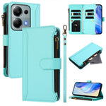 For Xiaomi Poco M6 Pro 4G / Xiaomi Redmi Note 13 Pro 4G Leather Case 9 Card Slots Zipper Wallet Stand Phone Cover with Wrist Strap