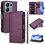 For Xiaomi Poco M6 Pro 4G / Xiaomi Redmi Note 13 Pro 4G Leather Case 9 Card Slots Zipper Wallet Stand Phone Cover with Wrist Strap