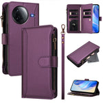 Xiaomi Redmi K80 Pro 5G / Xiaomi Redmi K80 5G-læderetui med 9 kortpladser, lynlås, tegnebog og håndledsrem