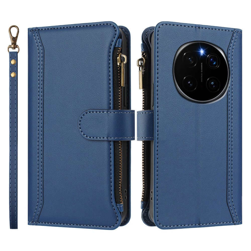 For Honor Magic7 Pro 5G Leather Case 9 Card Slots Zipper Wallet Stand Phone Cover with Wrist Strap