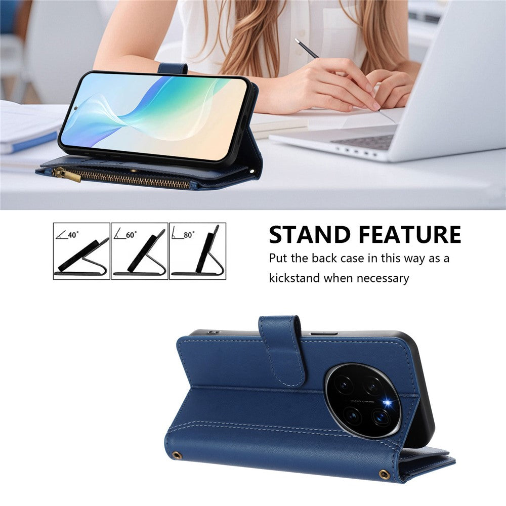 For Honor Magic7 Pro 5G Leather Case 9 Card Slots Zipper Wallet Stand Phone Cover with Wrist Strap