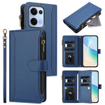Oppo Reno13 5G (Global) Läderfodral 9 Kortfack Dragkedja Plånboksfodral med Handledsrem