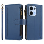 Oppo Reno13 5G (Global) Läderfodral 9 Kortfack Dragkedja Plånboksfodral med Handledsrem