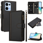 Oppo Reno13 5G (Global) Läderfodral 9 Kortfack Dragkedja Plånboksfodral med Handledsrem