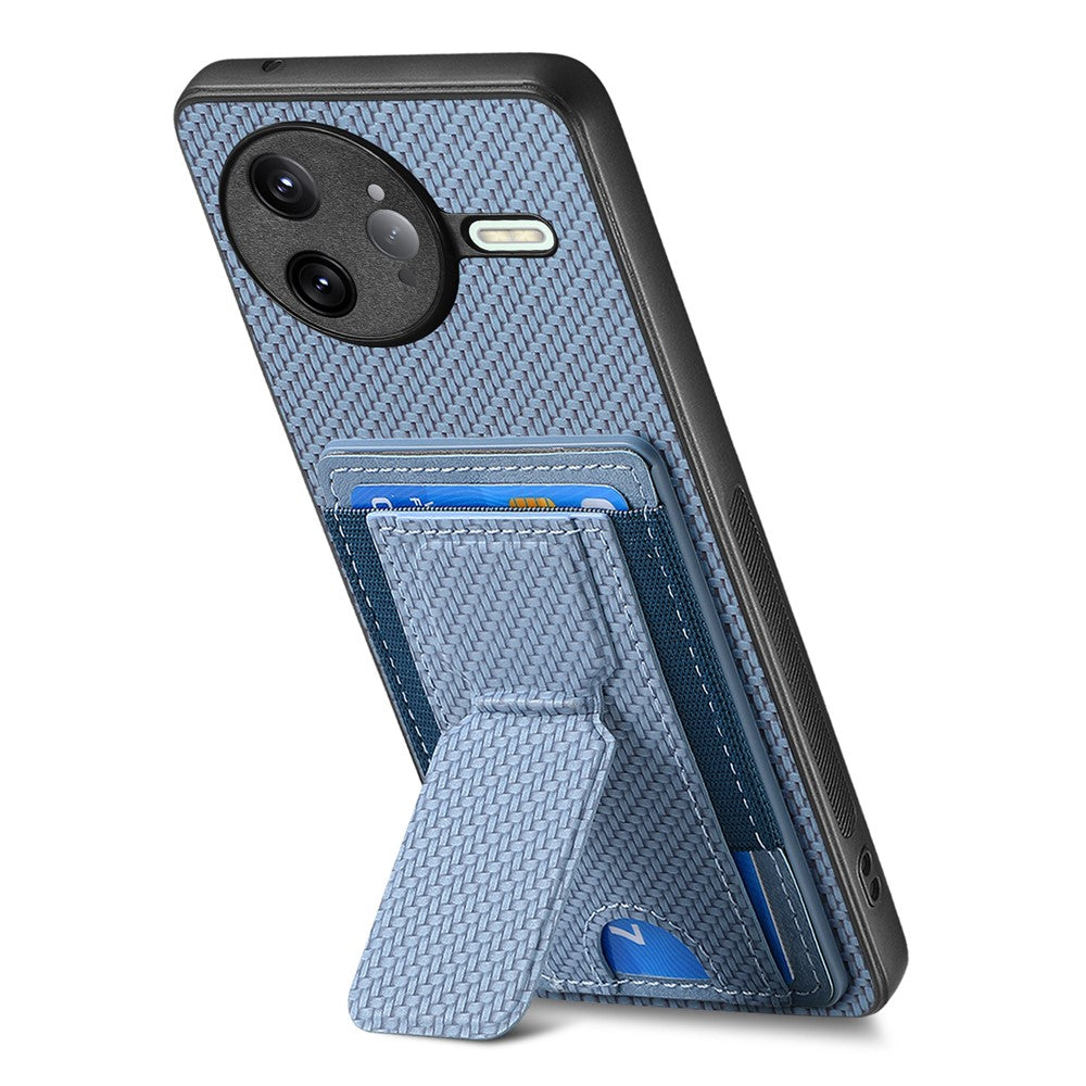 Xiaomi Poco F7 Ultra 5G / Xiaomi Redmi K80 Pro 5G-skal med korthållare, stativ, fibermönster, läderbaksida