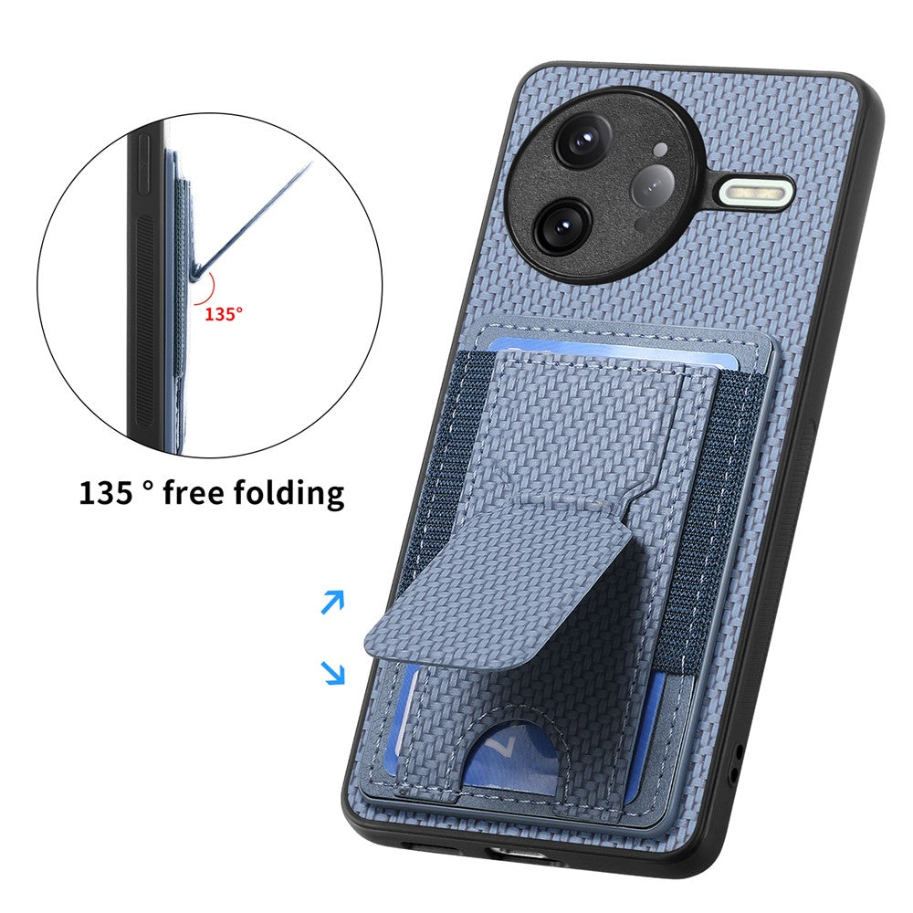 Xiaomi Poco F7 Ultra 5G / Xiaomi Redmi K80 Pro 5G-skal med korthållare, stativ, fibermönster, läderbaksida