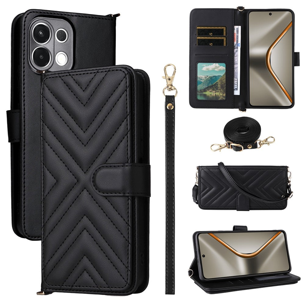 For Oppo K13 5G / K13x / K12s Case with Shoulder / Wrist Strap Leather Phone Cover Stand Wallet