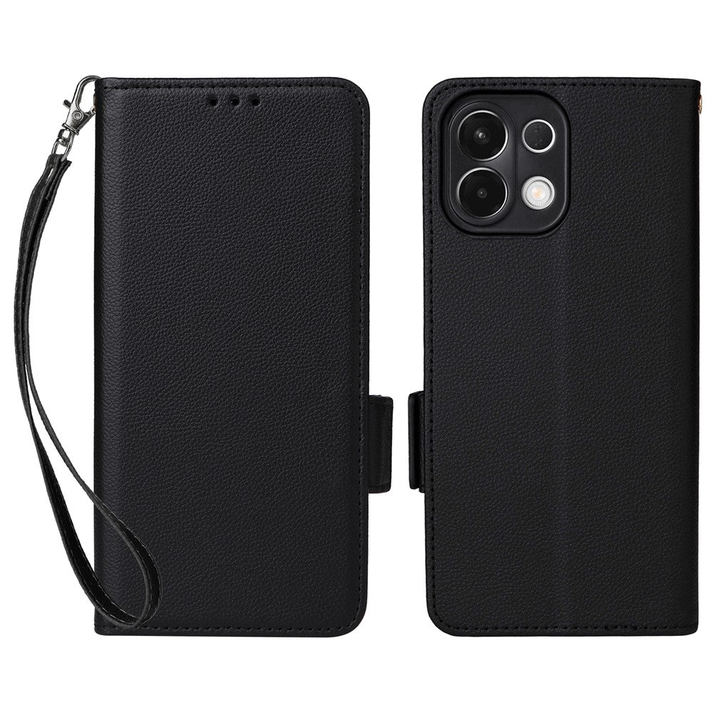 For Oppo K13 5G / K13x / K12s Case with Wrist Strap Litchi Texture PU Leather Wallet Phone Cover