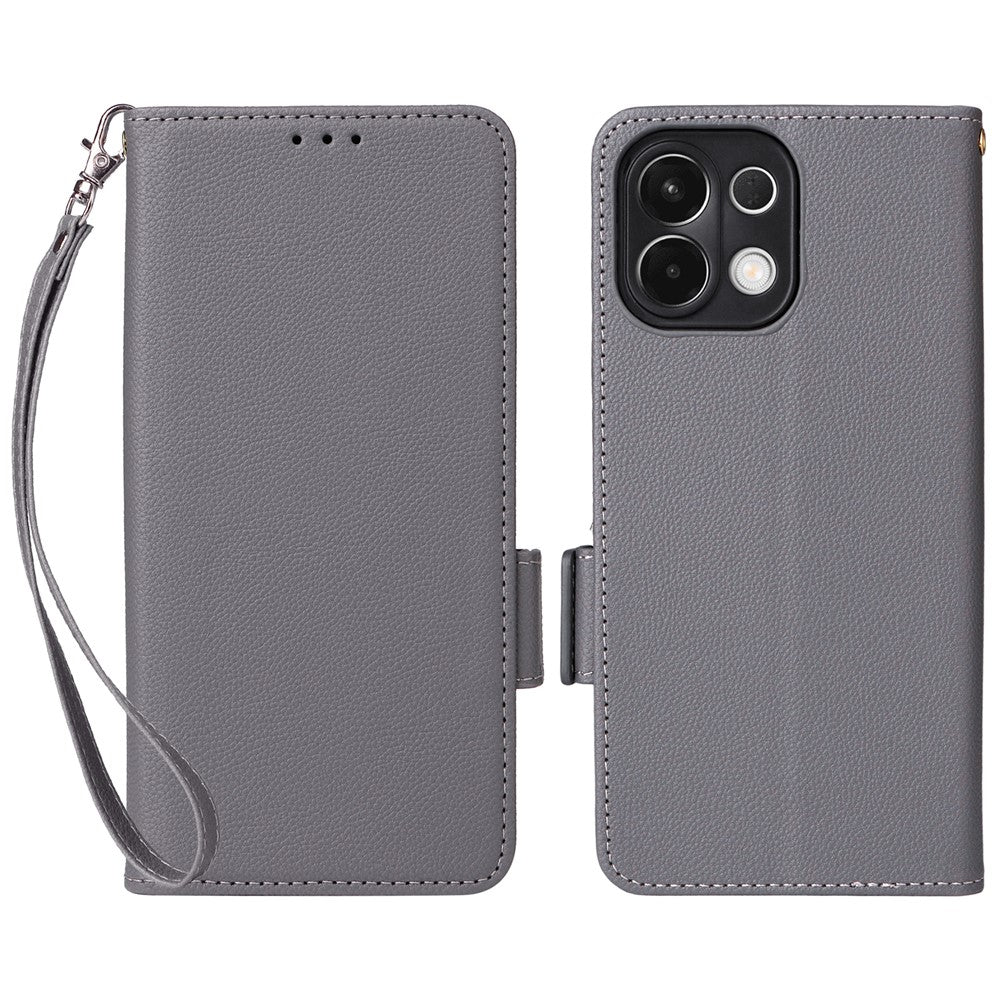 For Oppo K13 5G / K13x / K12s Case with Wrist Strap Litchi Texture PU Leather Wallet Phone Cover