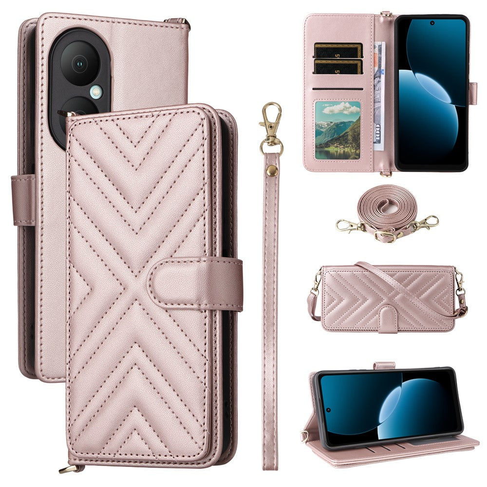 For Huawei Enjoy 80 Case with Shoulder / Wrist Strap Leather Phone Cover Stand Wallet