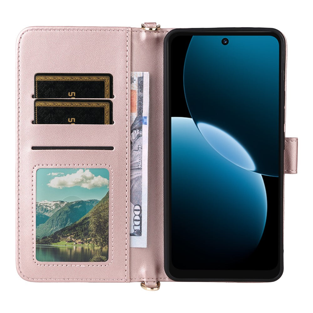 For Huawei Enjoy 80 Case with Shoulder / Wrist Strap Leather Phone Cover Stand Wallet