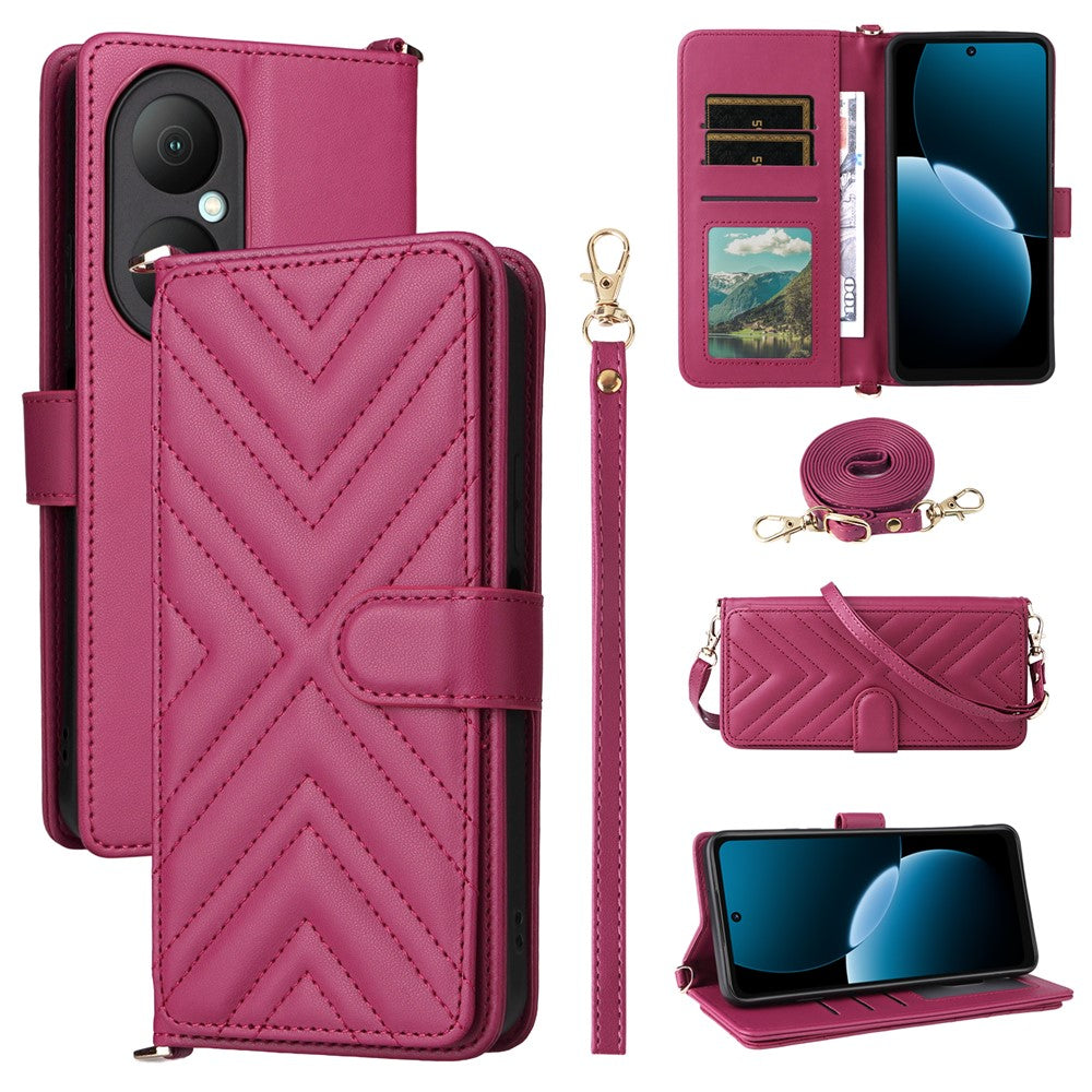 For Huawei Enjoy 80 Case with Shoulder / Wrist Strap Leather Phone Cover Stand Wallet