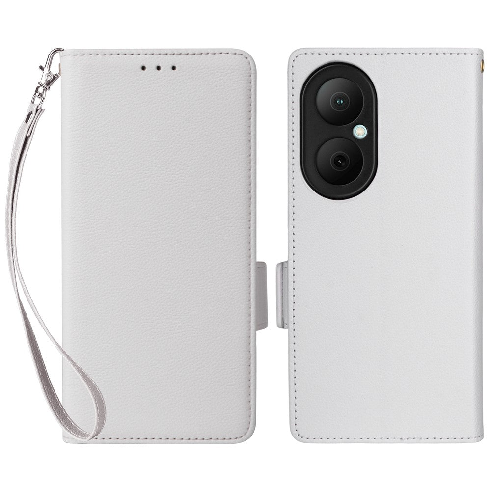 Huawei Enjoy 80-skal med handledsrem i litchitexturerat PU-läder, plånboksfodral