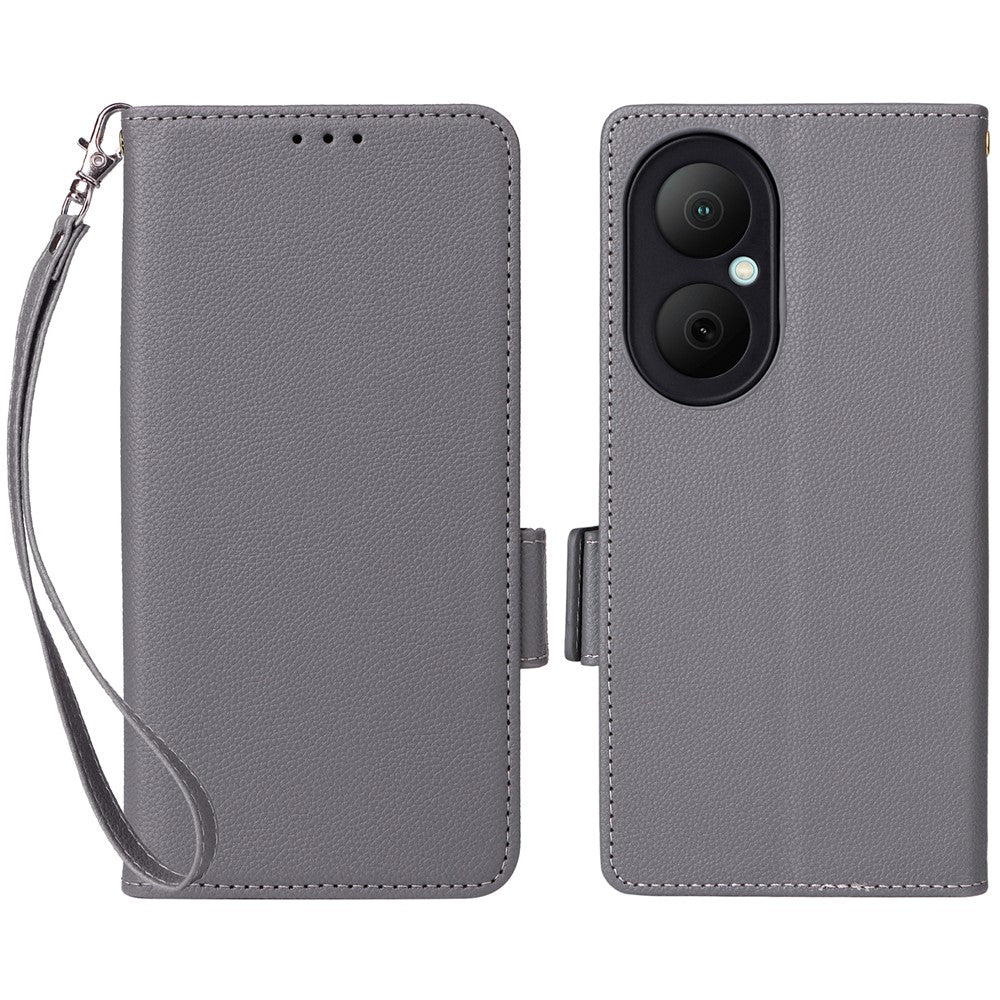 Huawei Enjoy 80-skal med handledsrem i litchitexturerat PU-läder, plånboksfodral