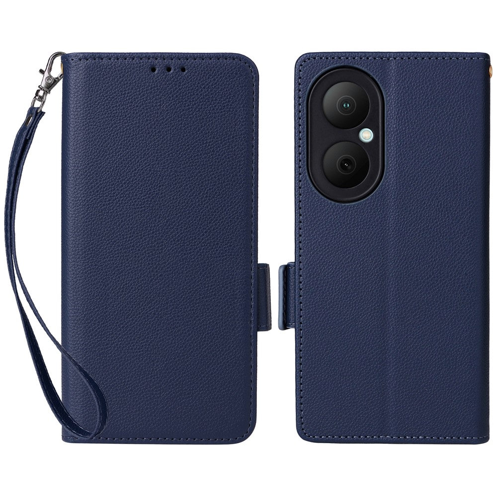 Huawei Enjoy 80-skal med handledsrem i litchitexturerat PU-läder, plånboksfodral